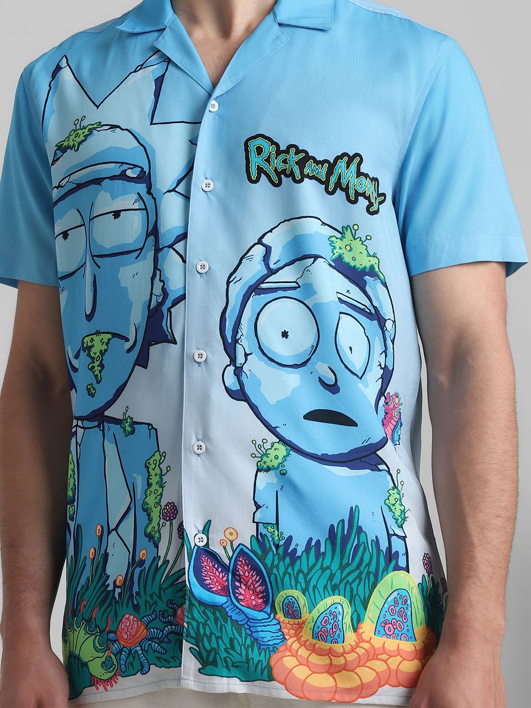 RICK & MORTY Blue Printed Short Sleeves Shirt