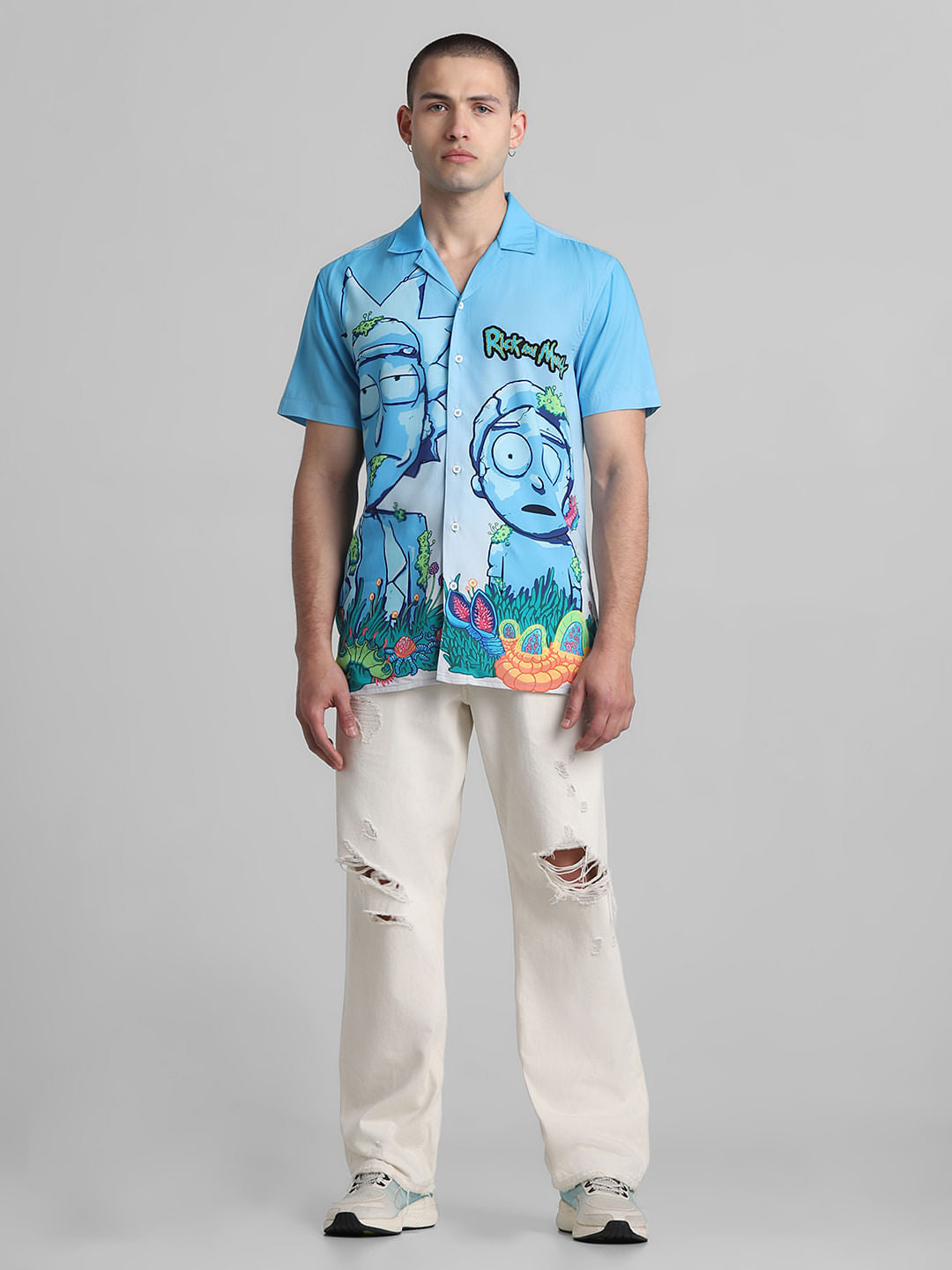 RICK & MORTY Blue Printed Short Sleeves Shirt