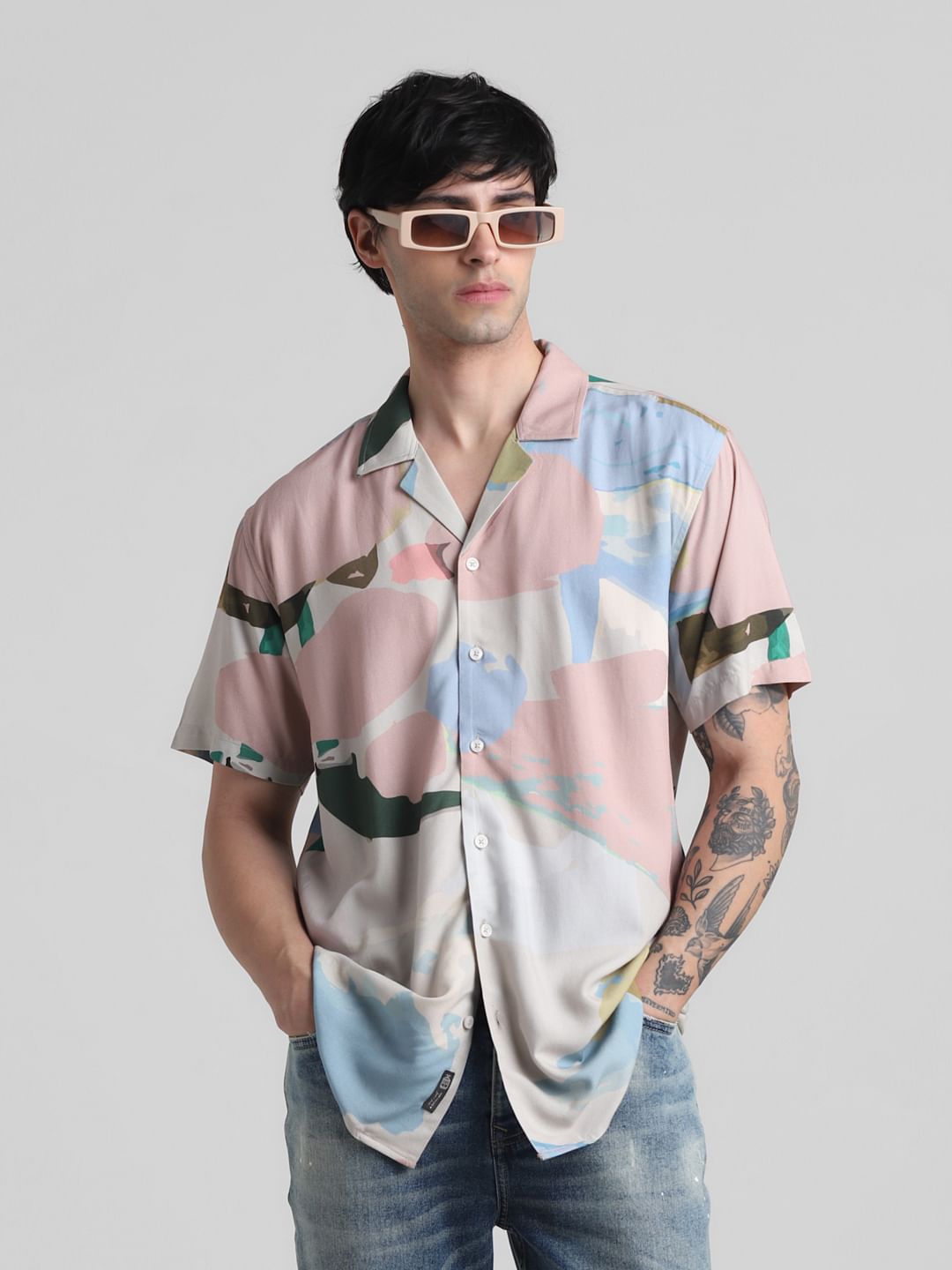 Light Blue Abstract Print Shirt