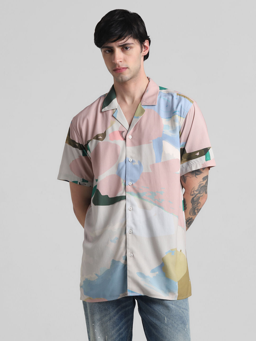 Light Blue Abstract Print Shirt