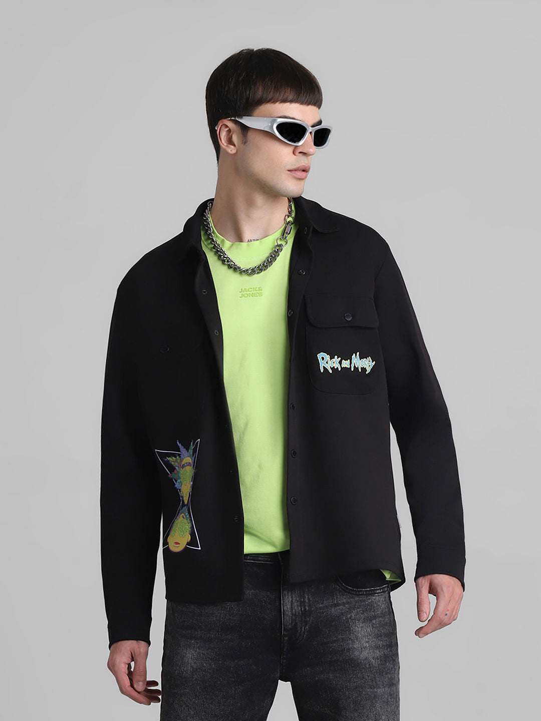 RICK & MORTY Black Printed Knitted Shirt