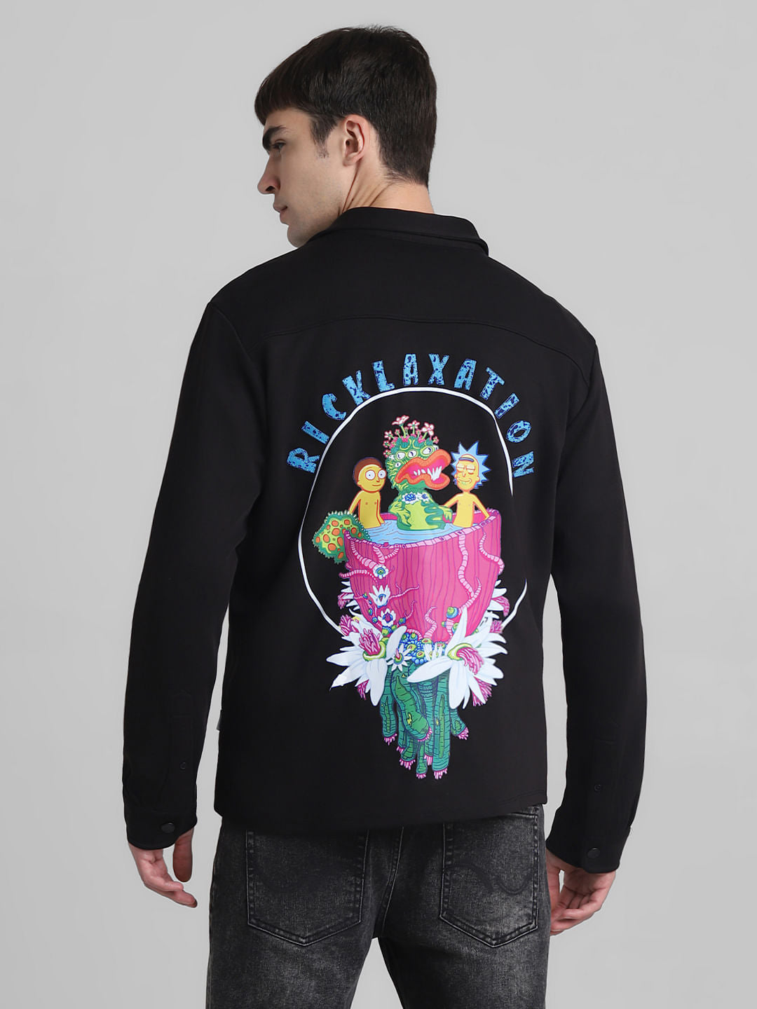 RICK & MORTY Black Printed Knitted Shirt