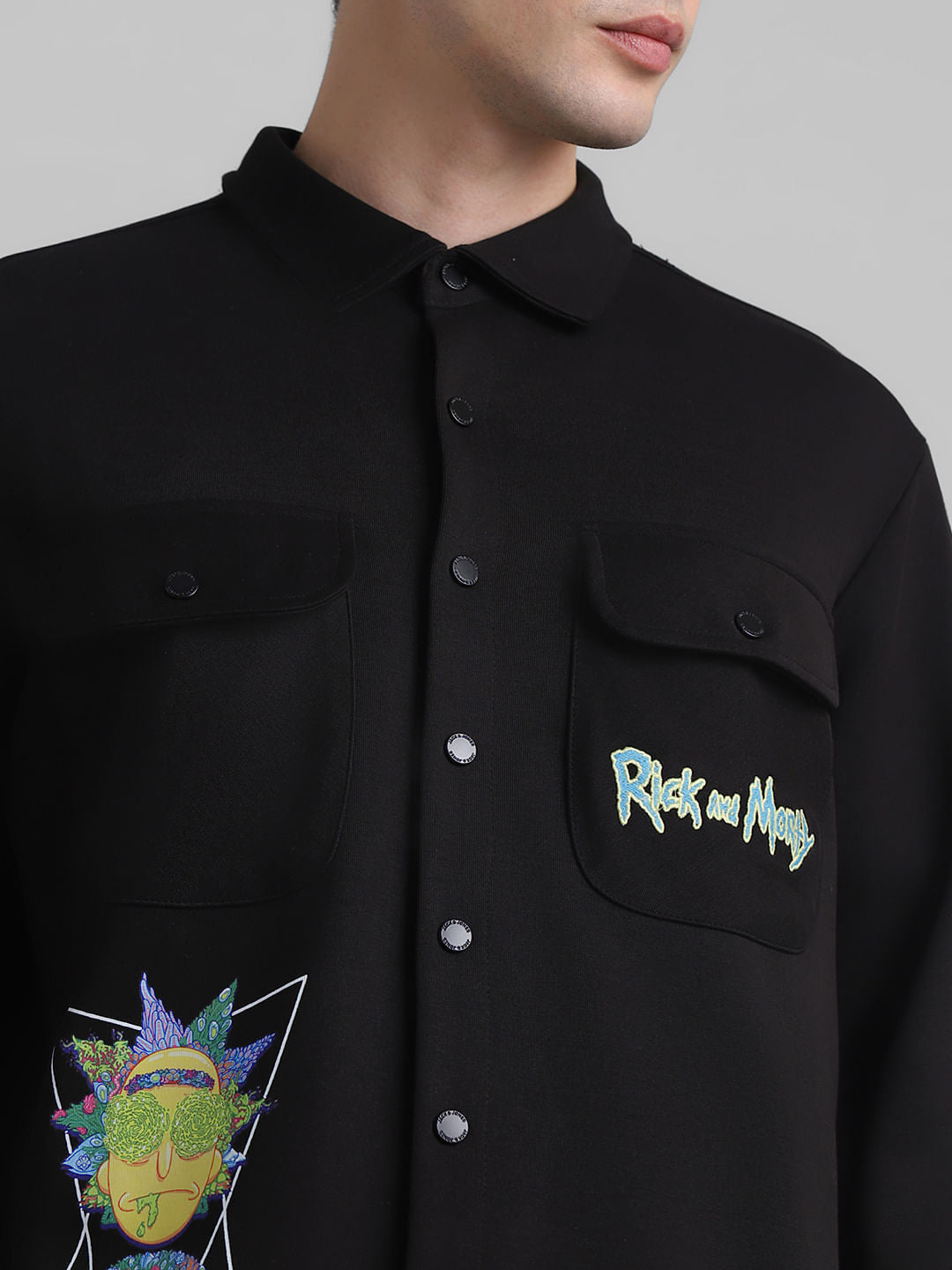 RICK & MORTY Black Printed Knitted Shirt