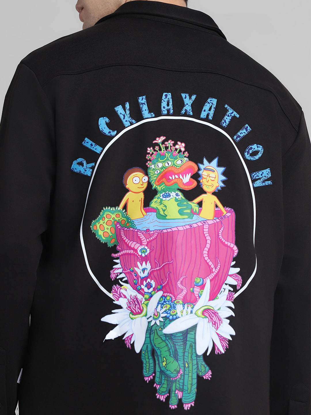 RICK & MORTY Black Printed Knitted Shirt