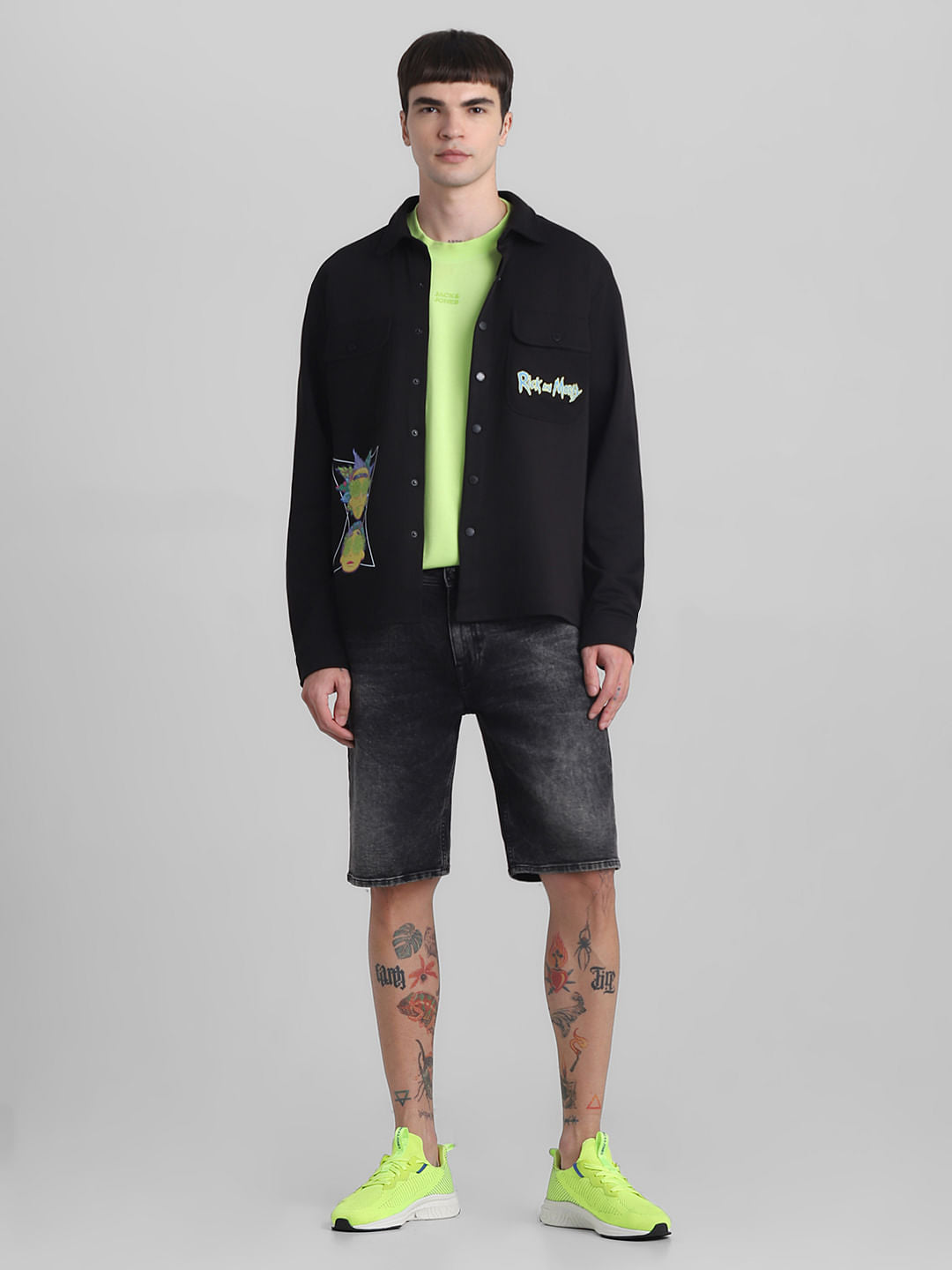 RICK & MORTY Black Printed Knitted Shirt