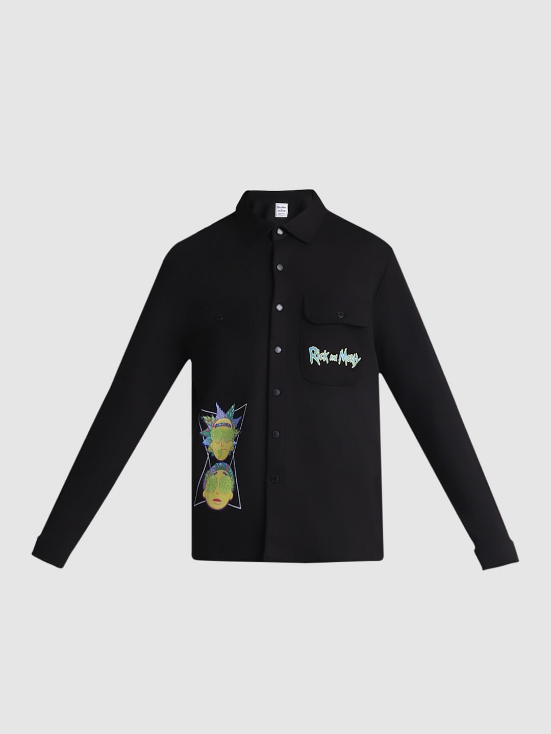 RICK & MORTY Black Printed Knitted Shirt