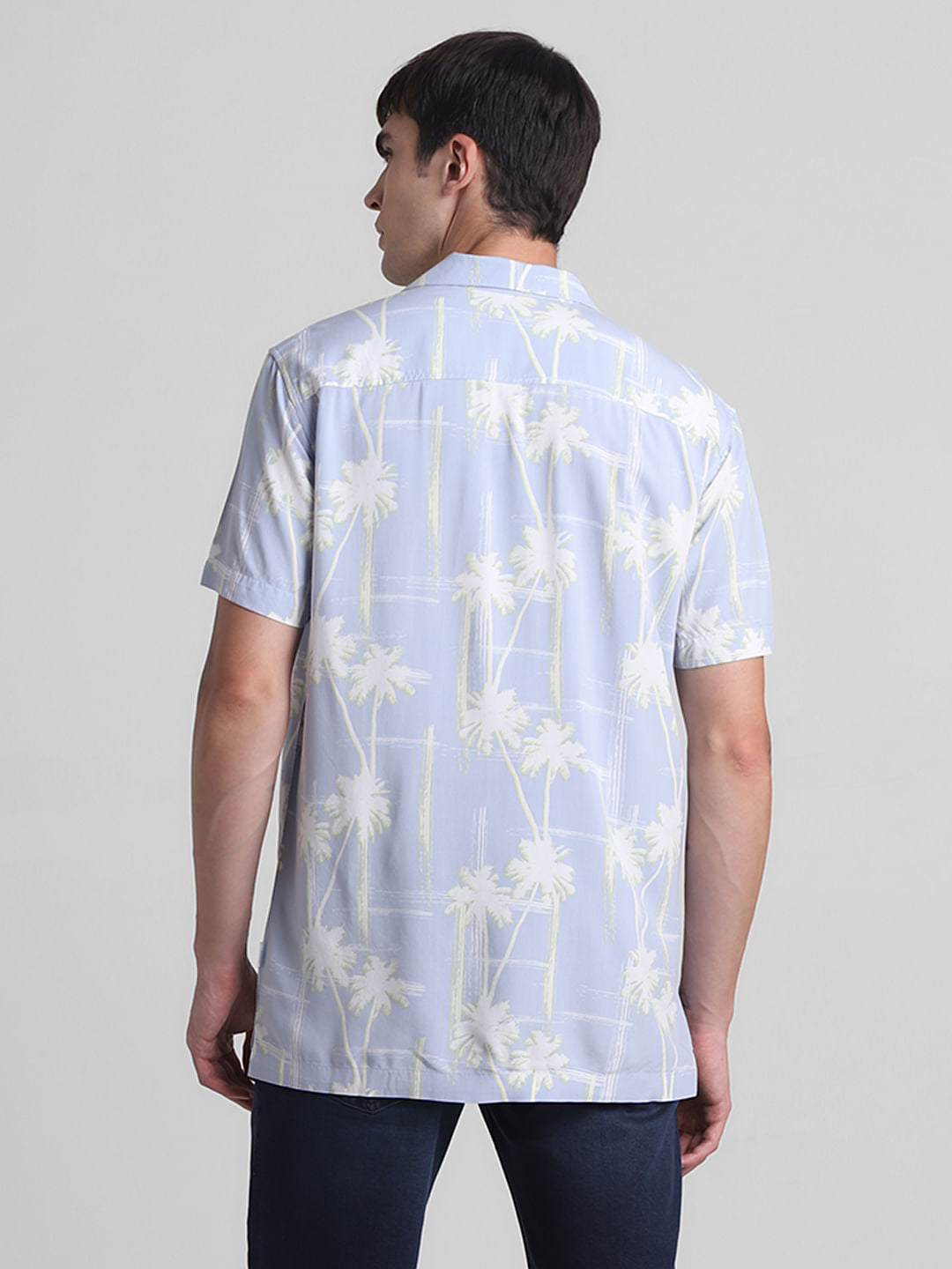 Blue Printed Short Sleeves Shirt