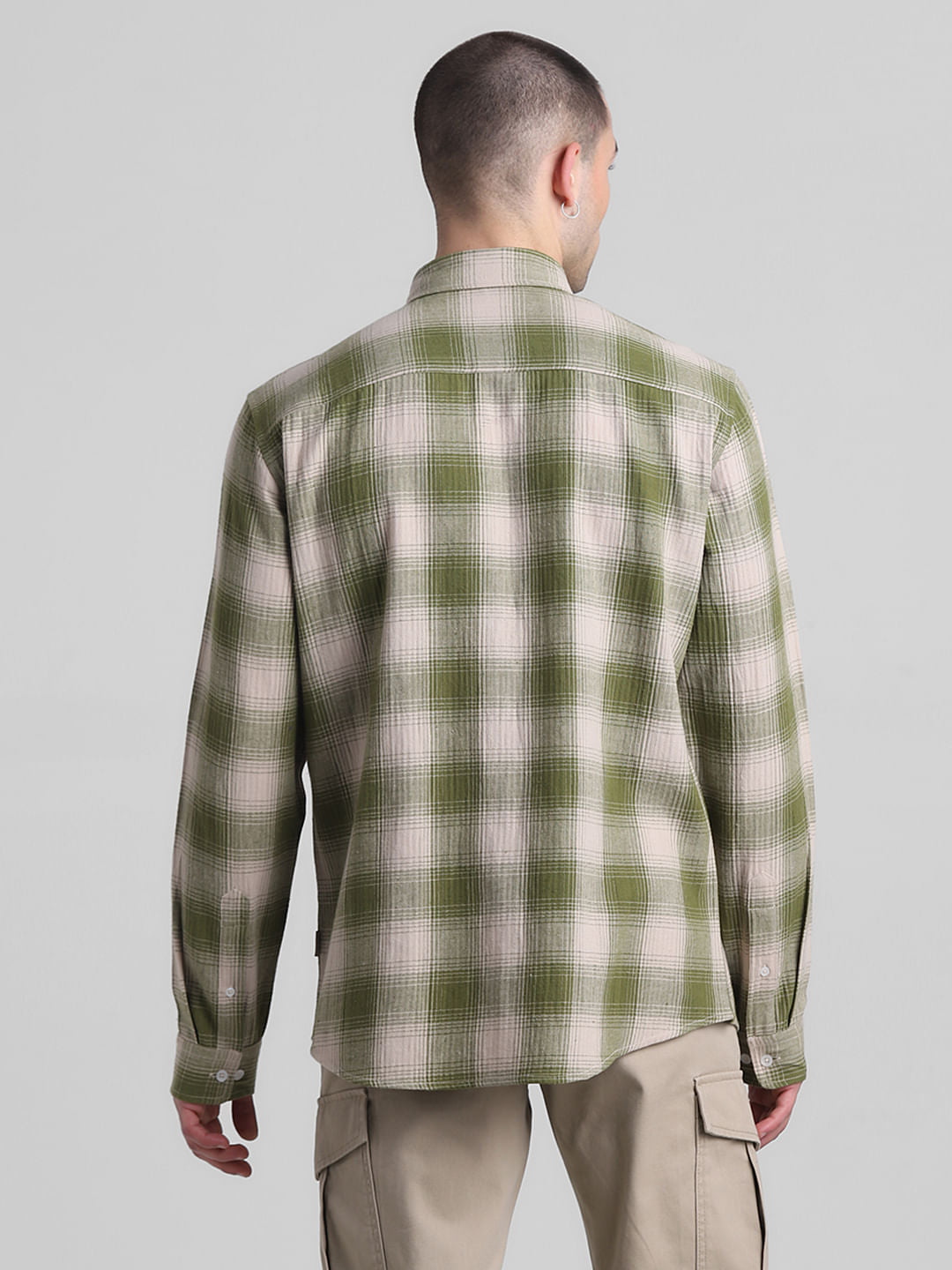 Green Cotton Check Full Sleeves Shirt