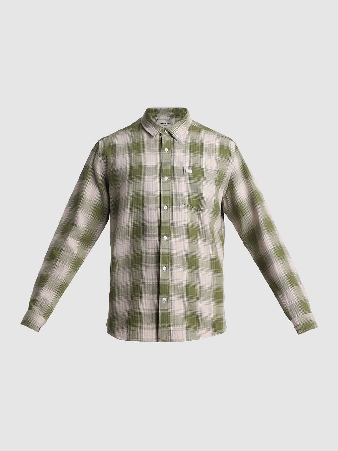 Green Cotton Check Full Sleeves Shirt