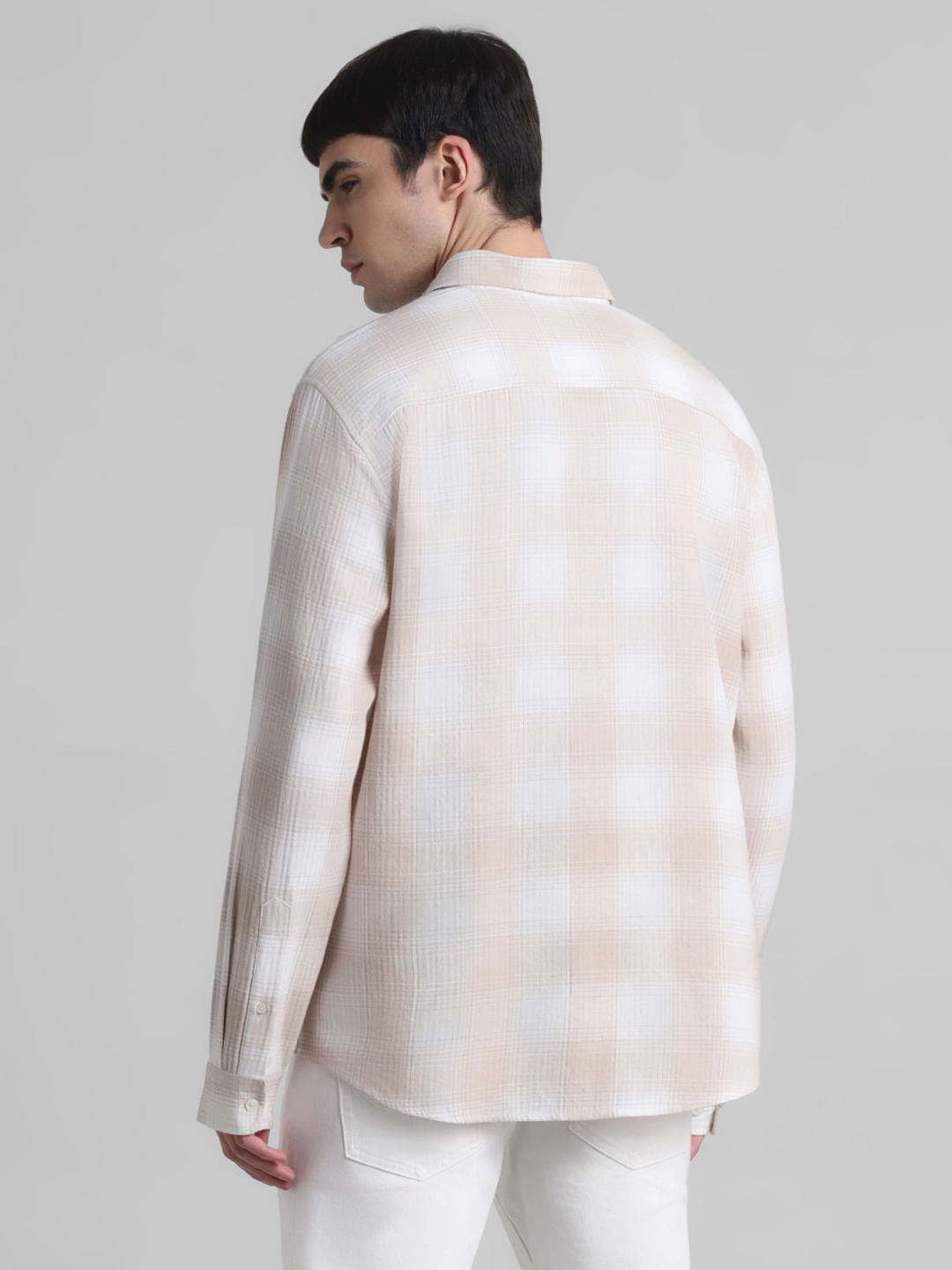 Brown Cotton Check Oversized Shirt