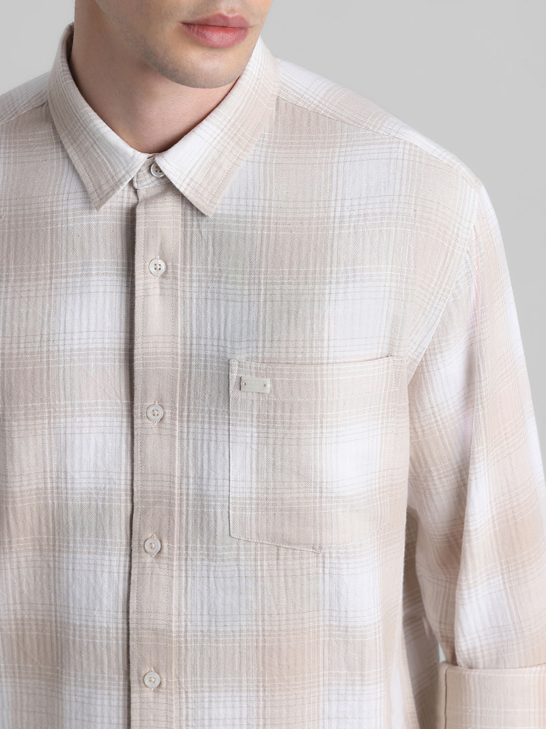 Brown Cotton Check Oversized Shirt