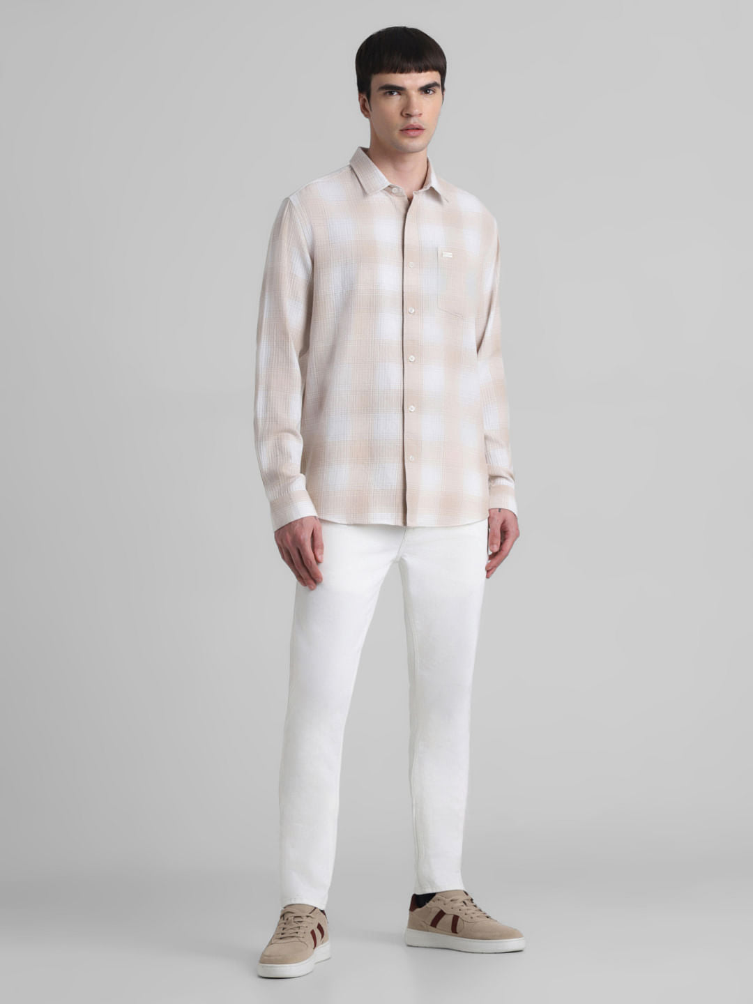 Brown Cotton Check Oversized Shirt