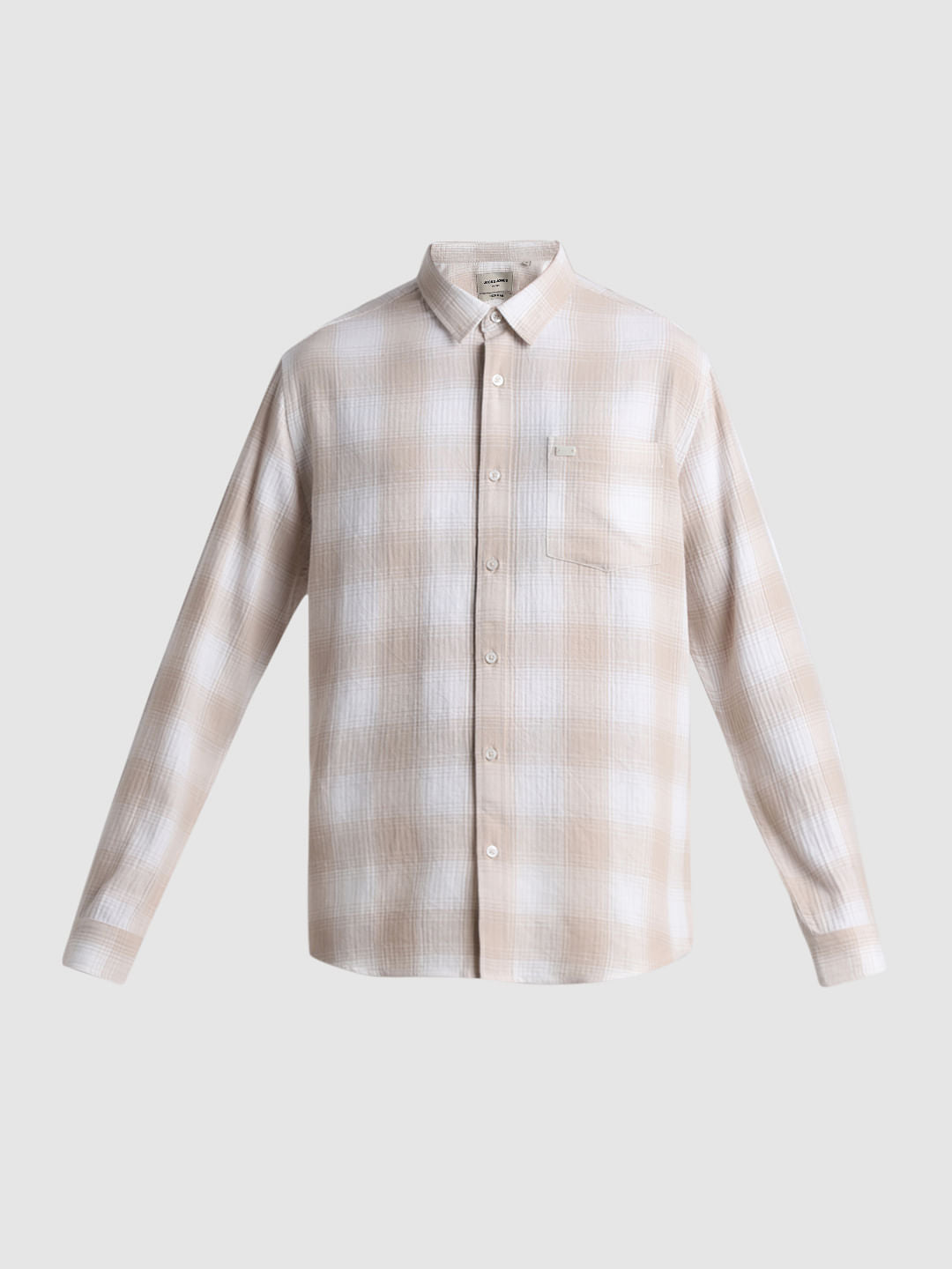 Brown Cotton Check Oversized Shirt