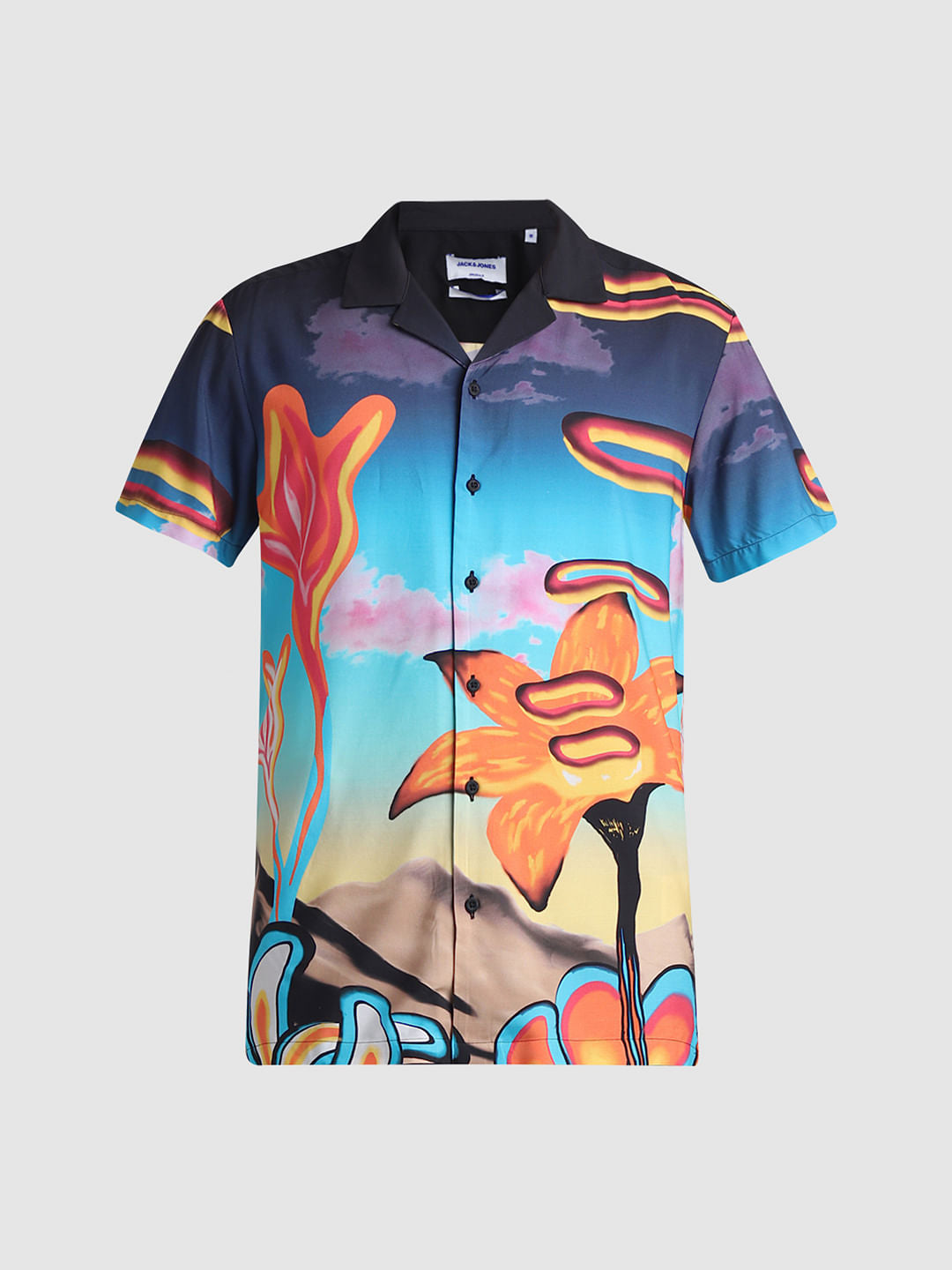 Blue Printed Short Sleeves Shirt