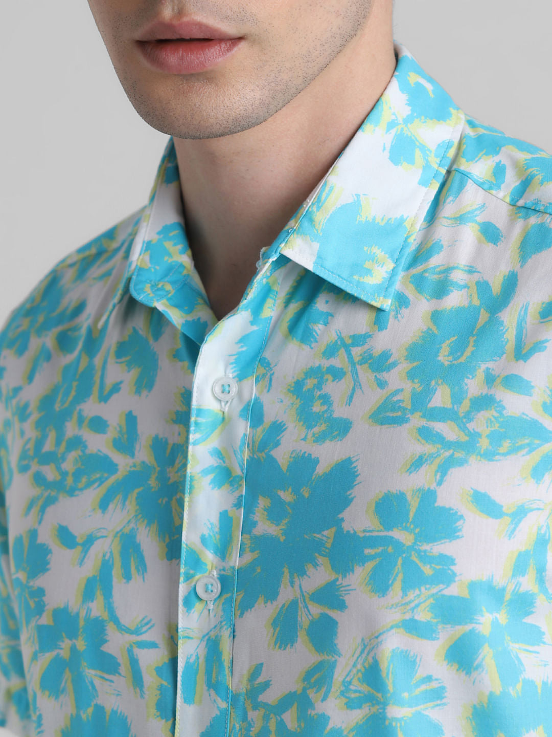 Blue Floral Short Sleeves Shirt