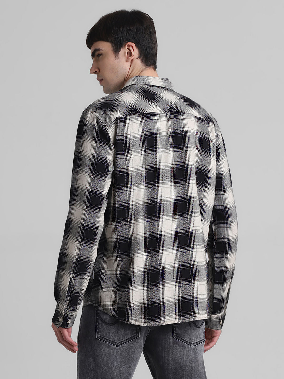 Black Check Oversized Full Sleeves Shirt