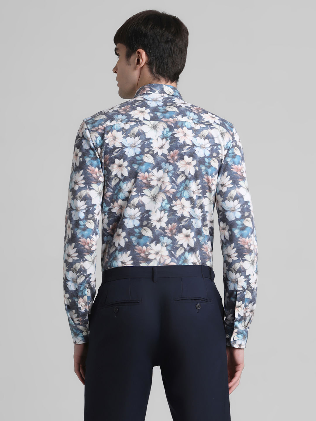 Grey Floral Full Sleeves Shirt