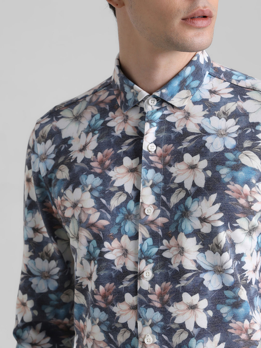 Grey Floral Full Sleeves Shirt