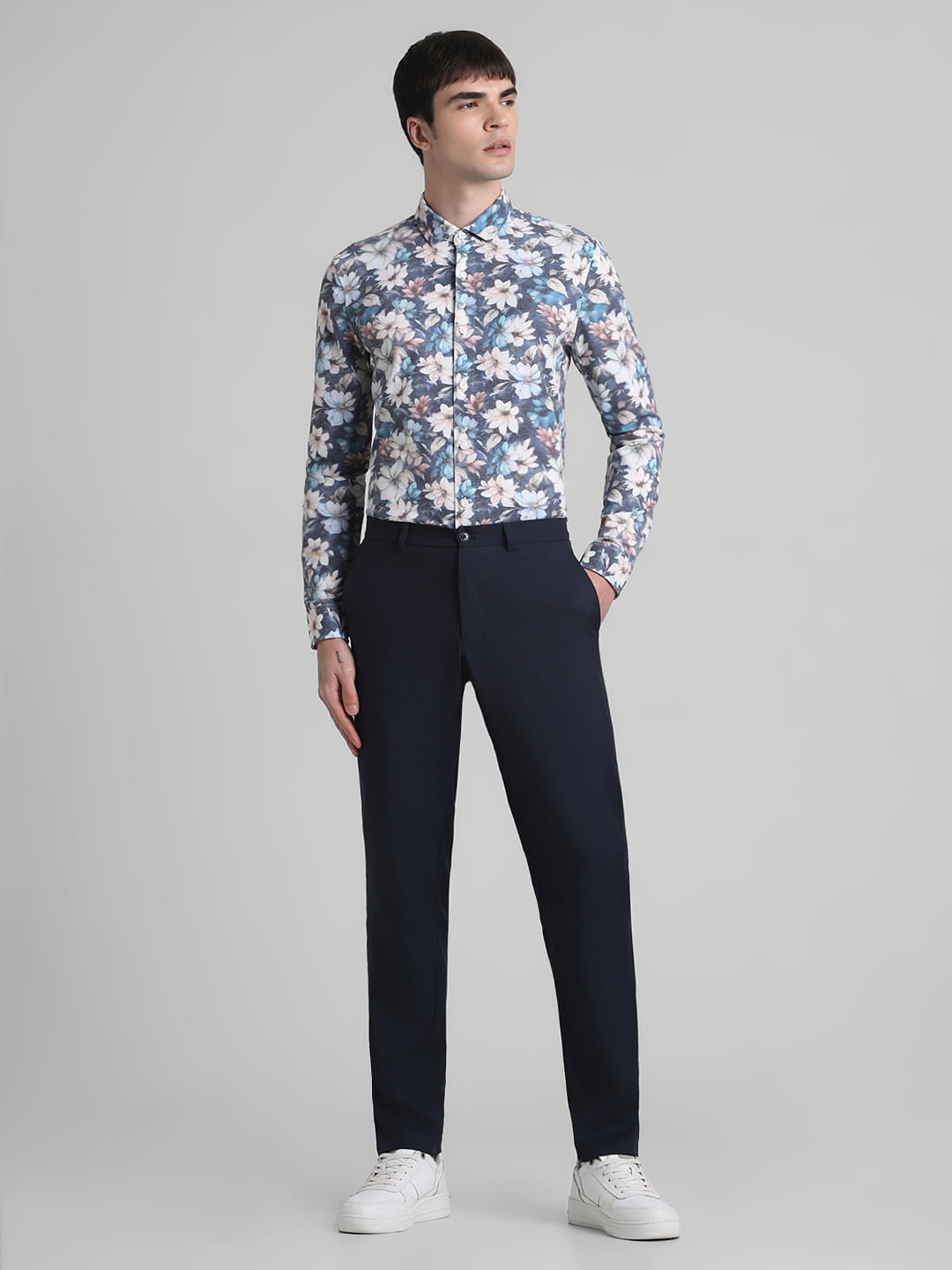 Grey Floral Full Sleeves Shirt