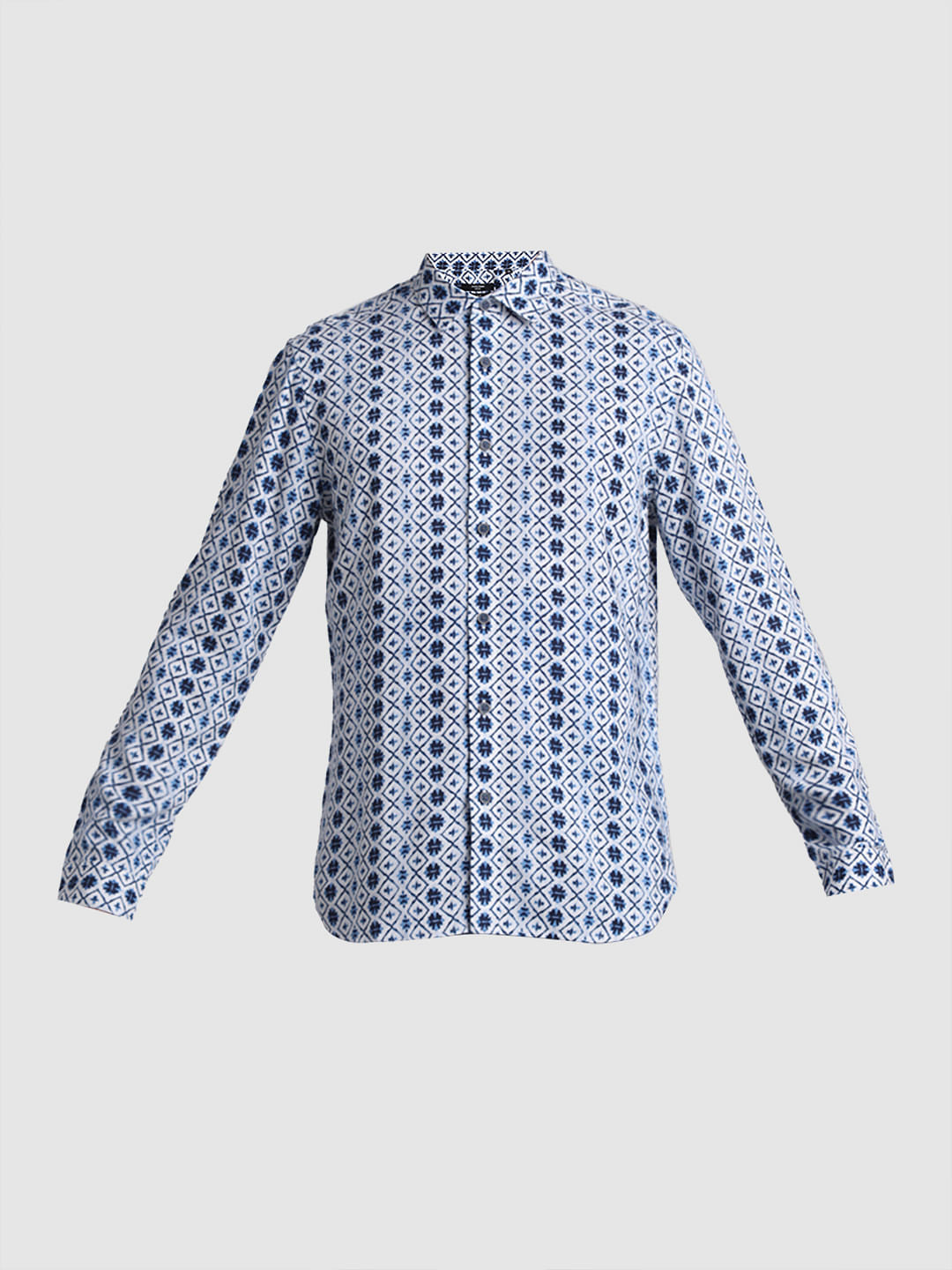 Blue Printed Full Sleeves Shirt