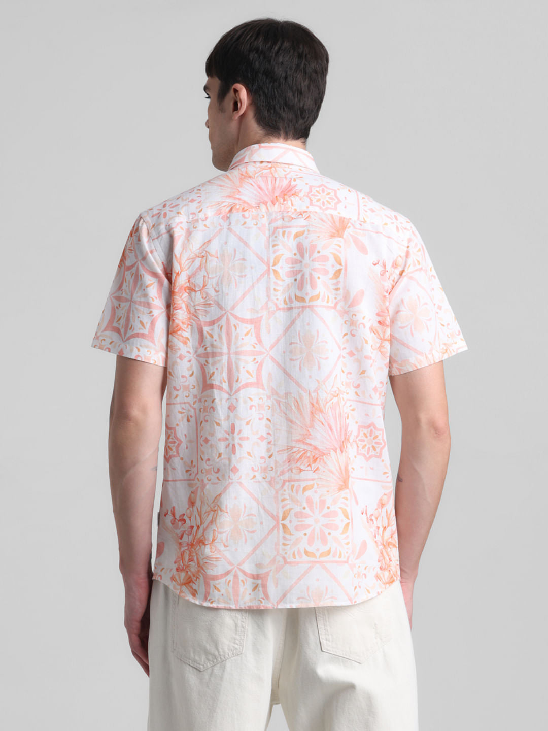 Peach Linen Blend Printed Shirt