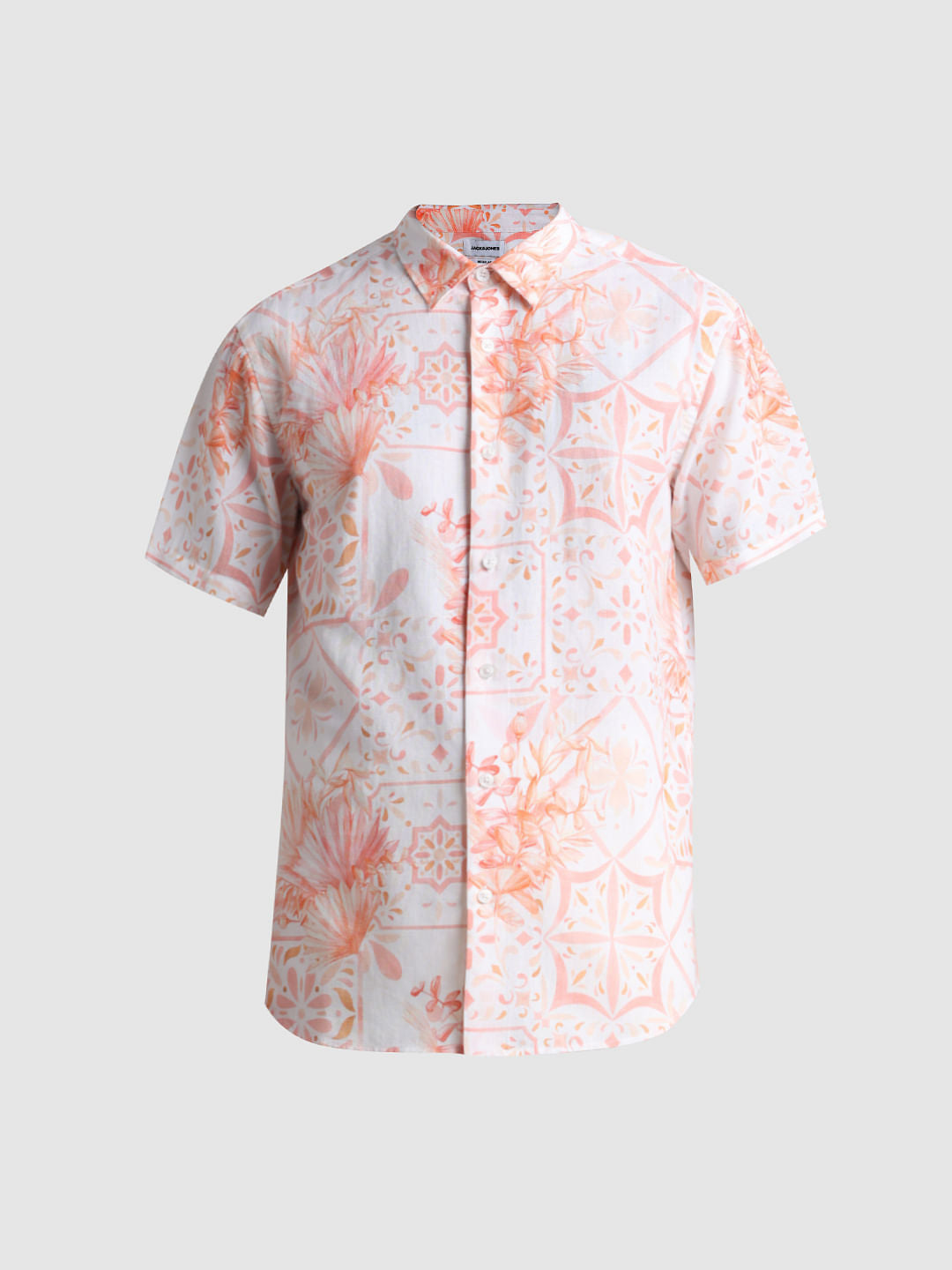 Peach Linen Blend Printed Shirt