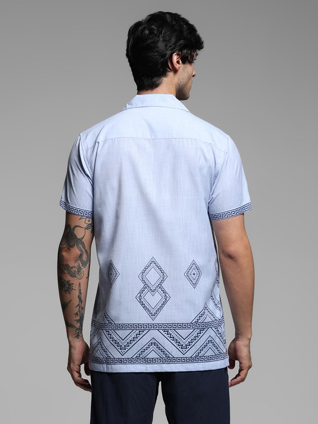 Blue Abstract Print Short Sleeves Shirt