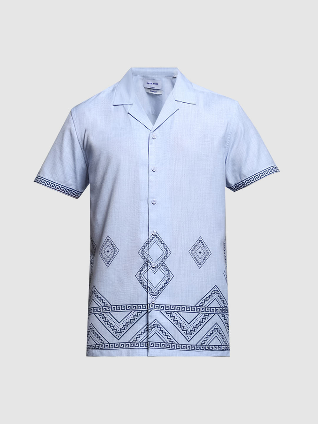 Blue Abstract Print Short Sleeves Shirt