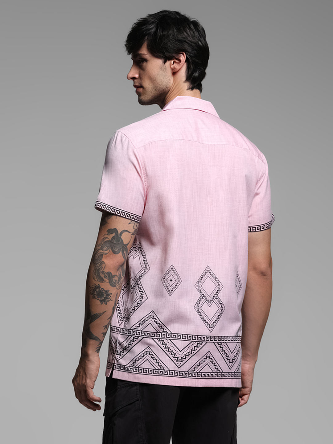 Pink Abstract Print Short Sleeves Shirt