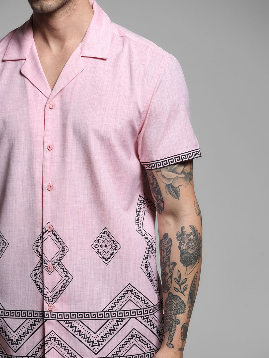 Pink Abstract Print Short Sleeves Shirt