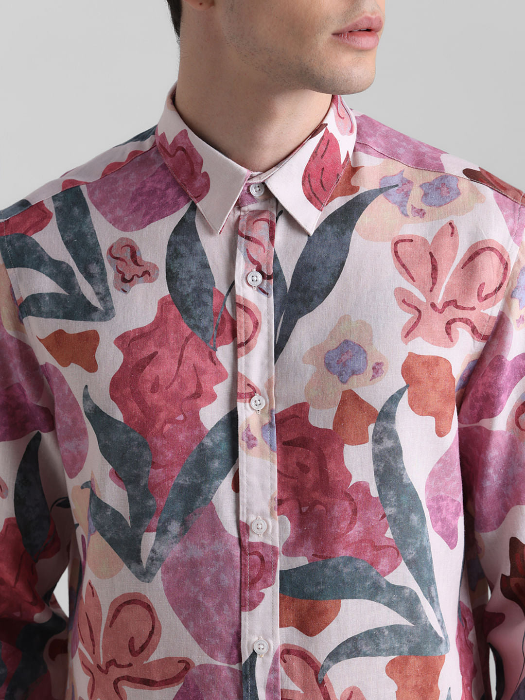 Peach Floral Full Sleeves Shirt
