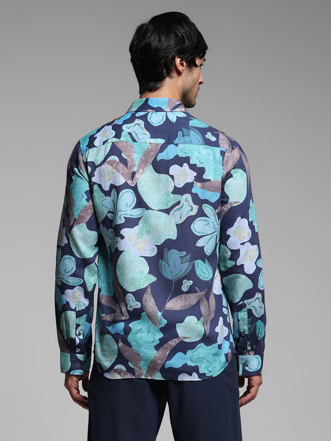 Blue Floral Lyocell Linen Shirt