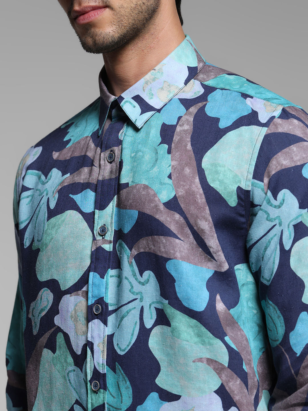 Blue Floral Lyocell Linen Shirt