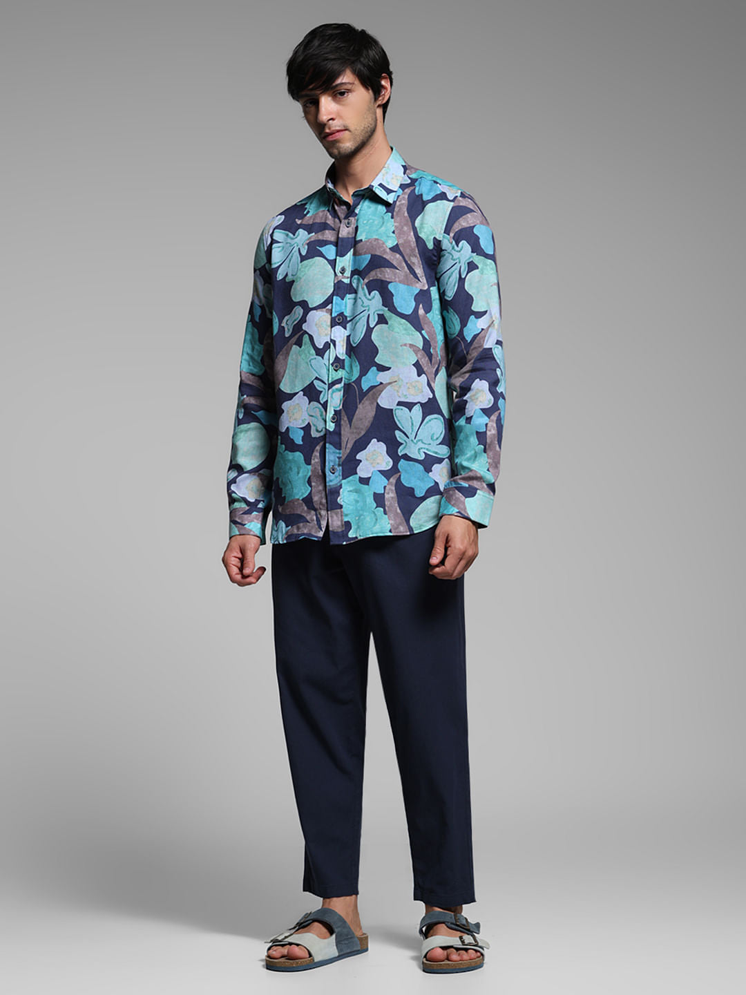 Blue Floral Lyocell Linen Shirt