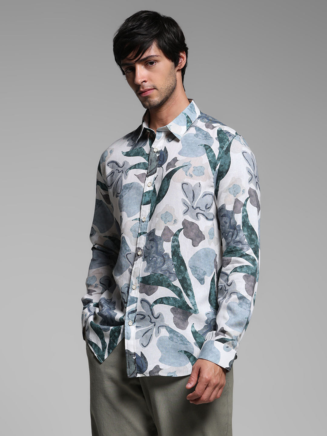 White Floral Lyocell Linen Shirt