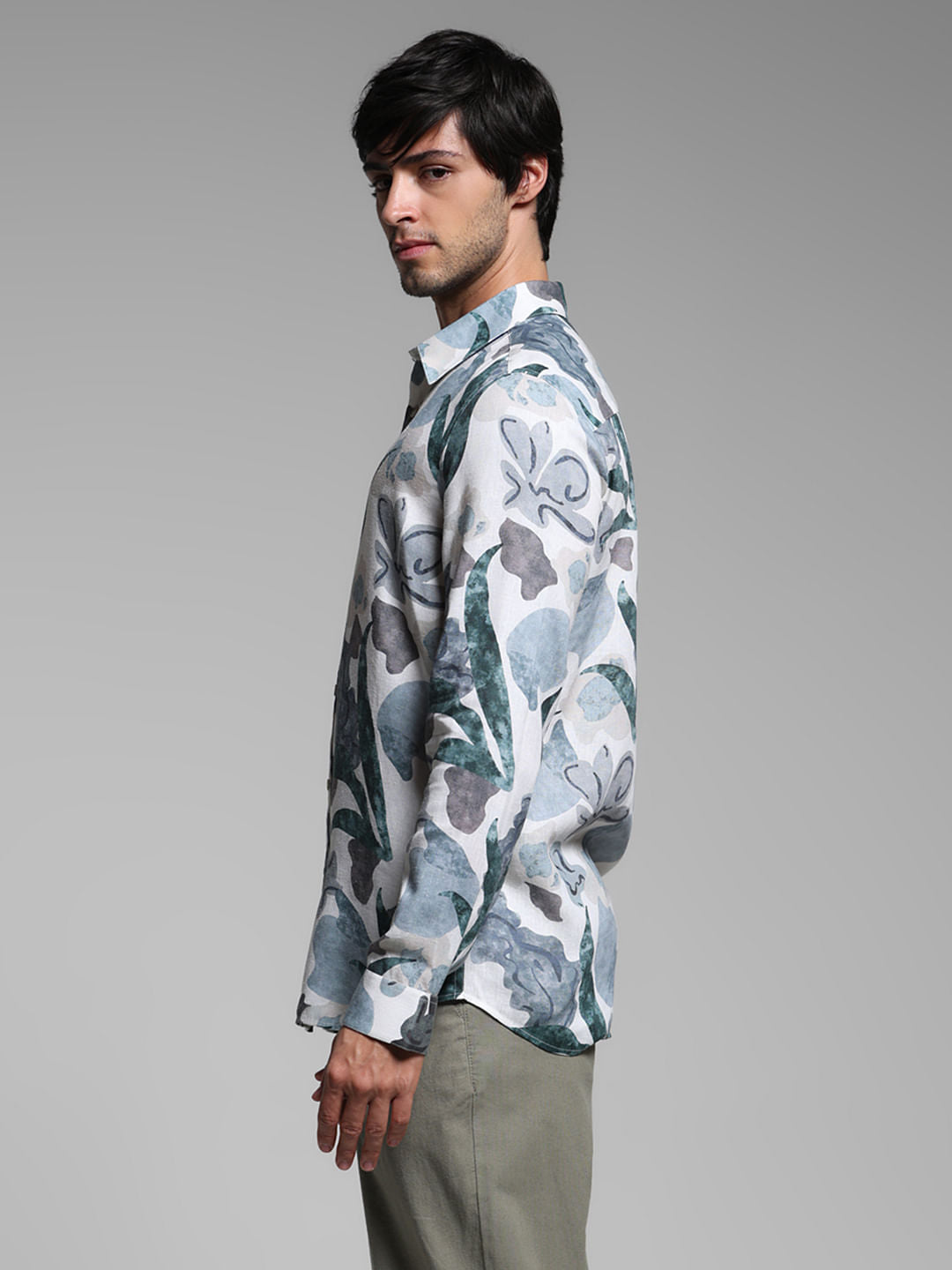 White Floral Lyocell Linen Shirt