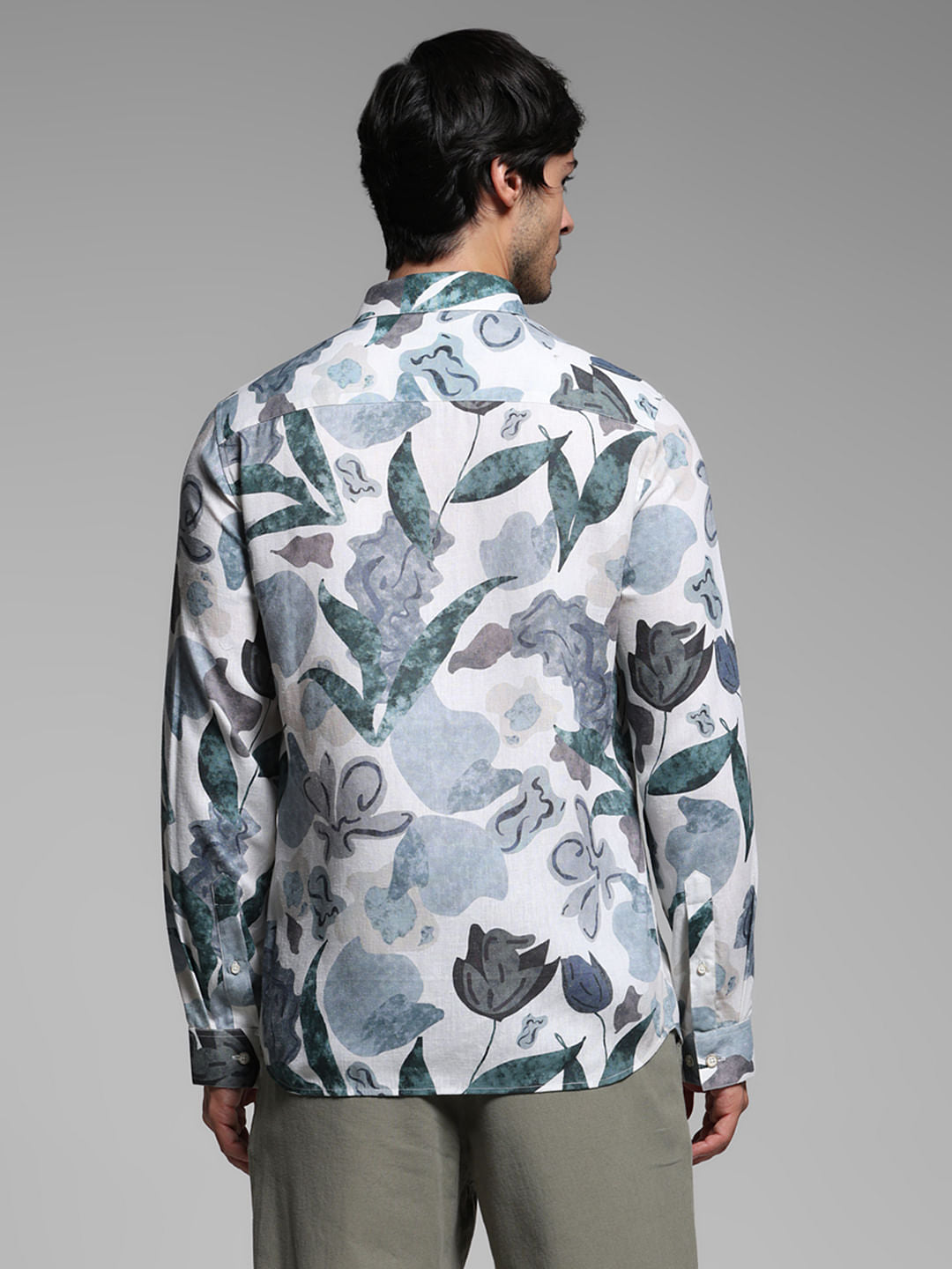 White Floral Lyocell Linen Shirt