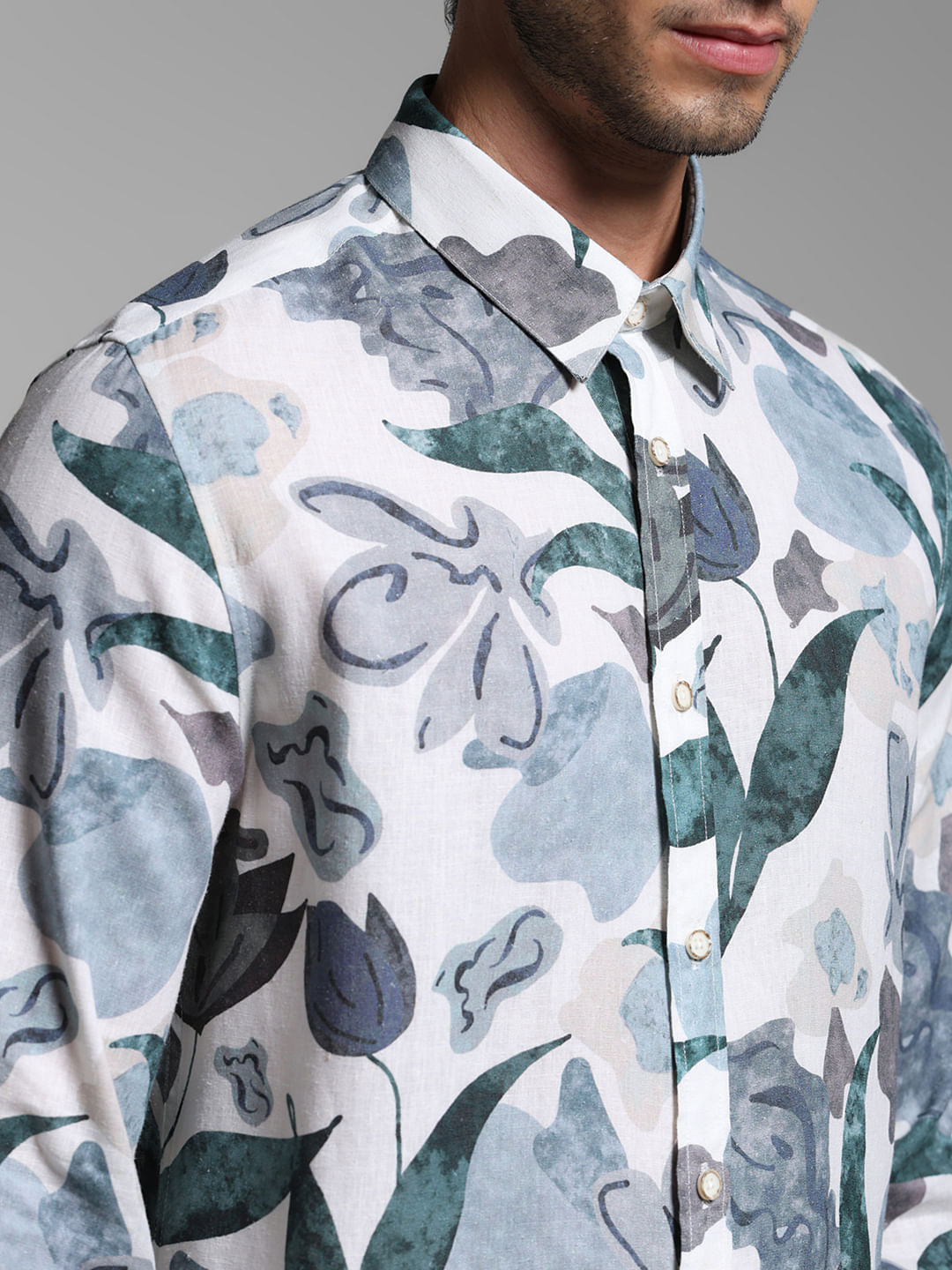 White Floral Lyocell Linen Shirt