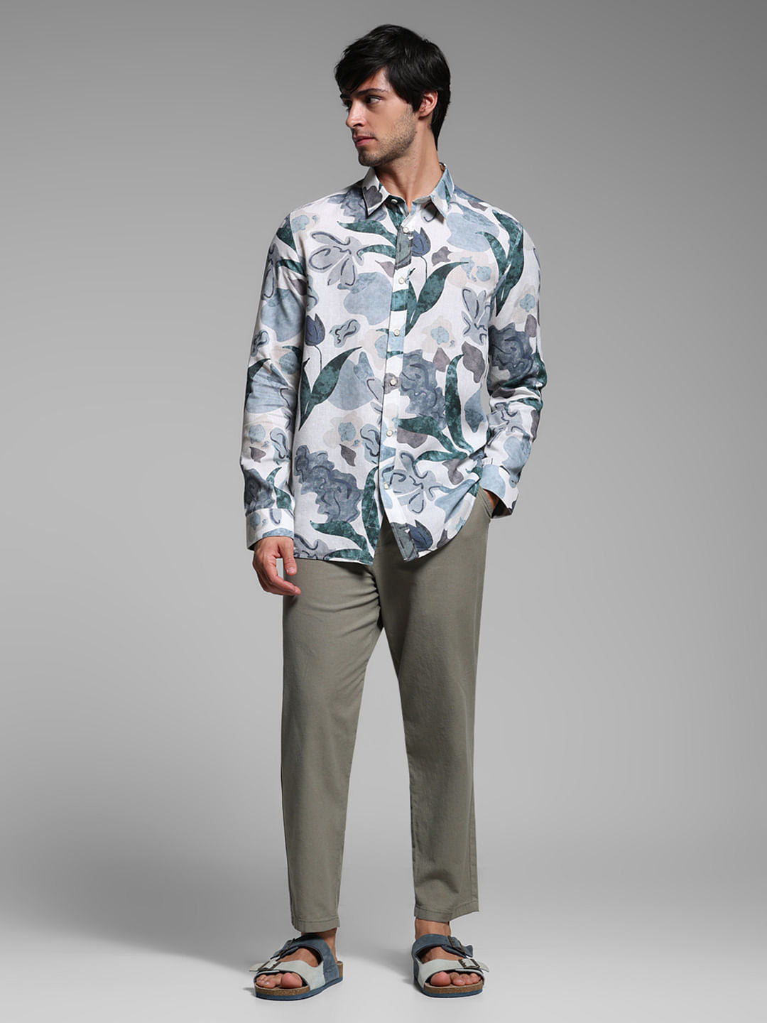 White Floral Lyocell Linen Shirt