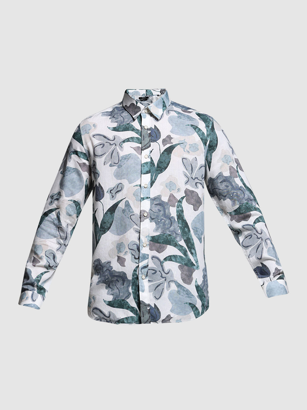 White Floral Lyocell Linen Shirt