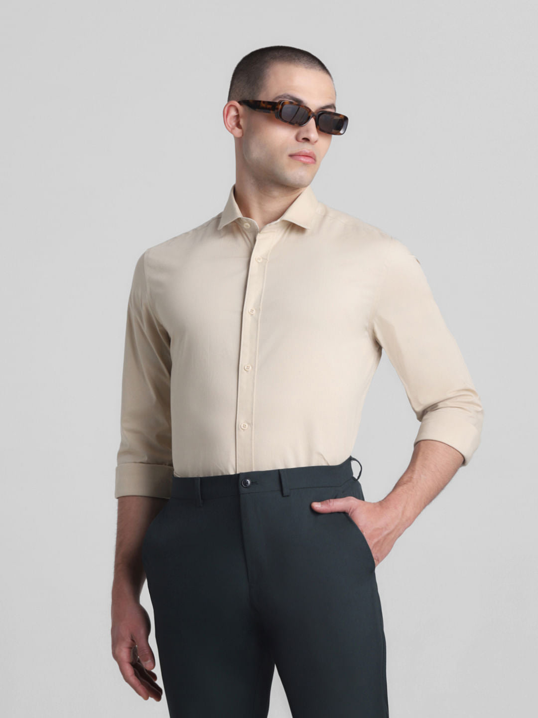 Beige Full Sleeves Formal Shirt