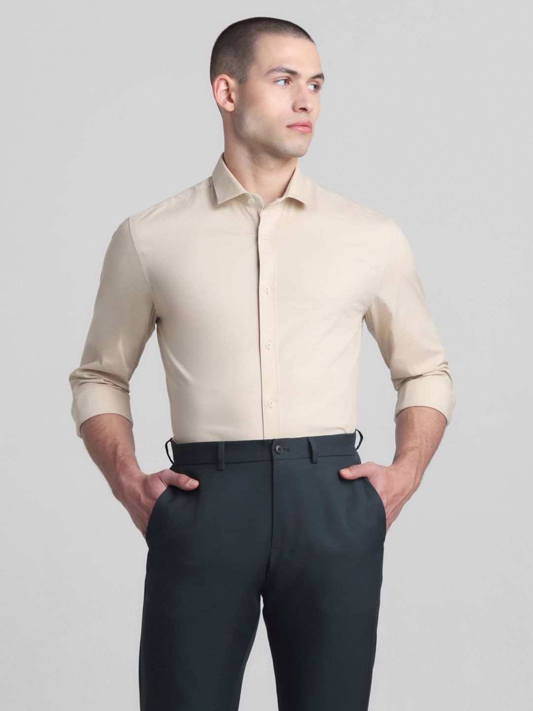Beige Full Sleeves Formal Shirt