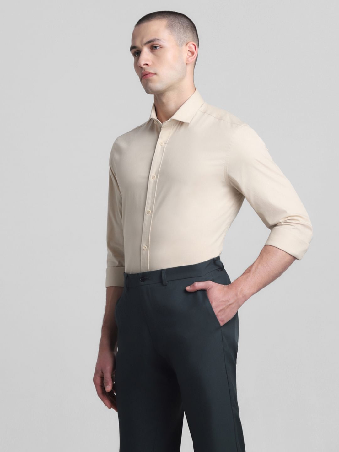 Beige Full Sleeves Formal Shirt