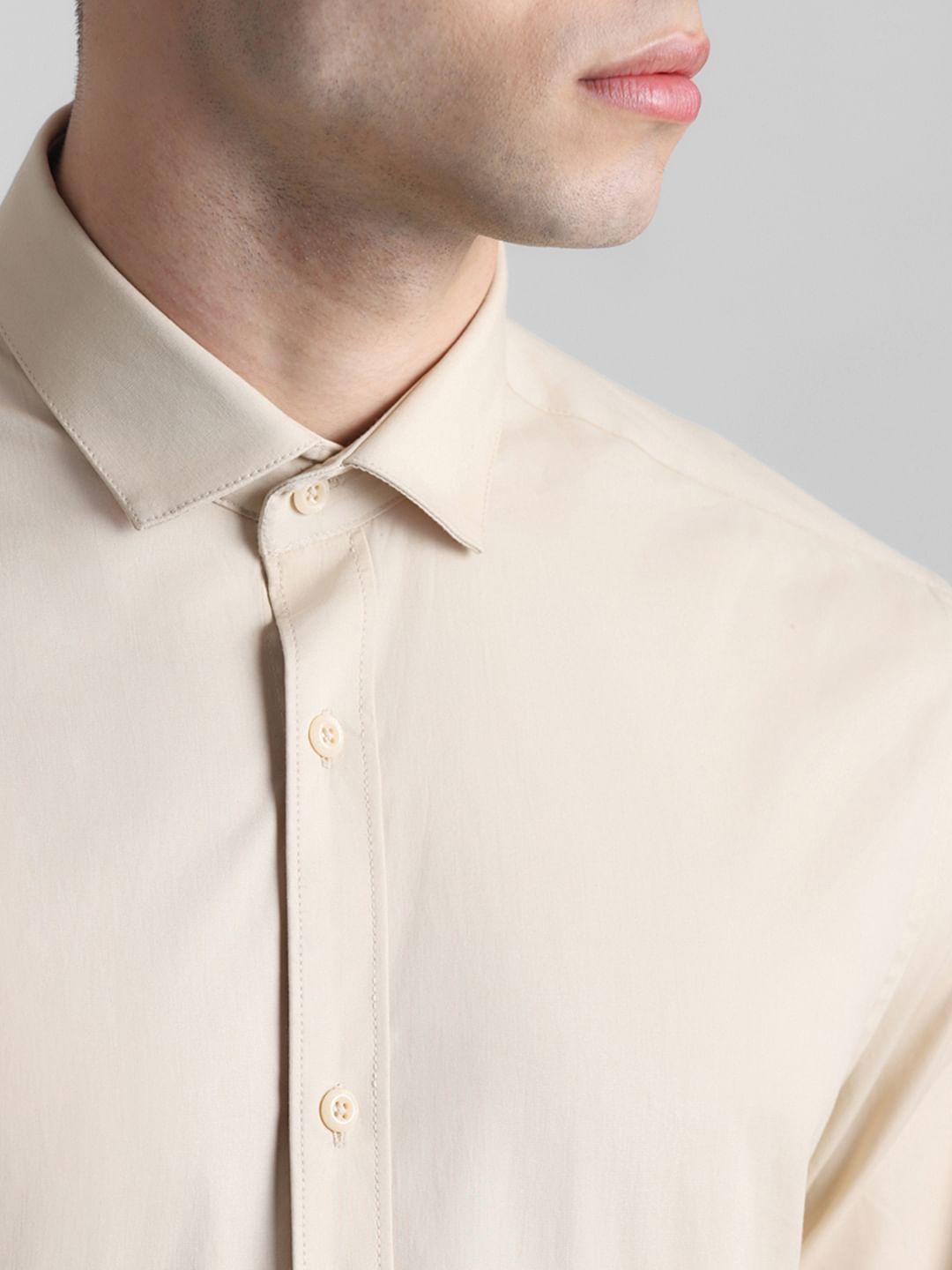 Beige Full Sleeves Formal Shirt
