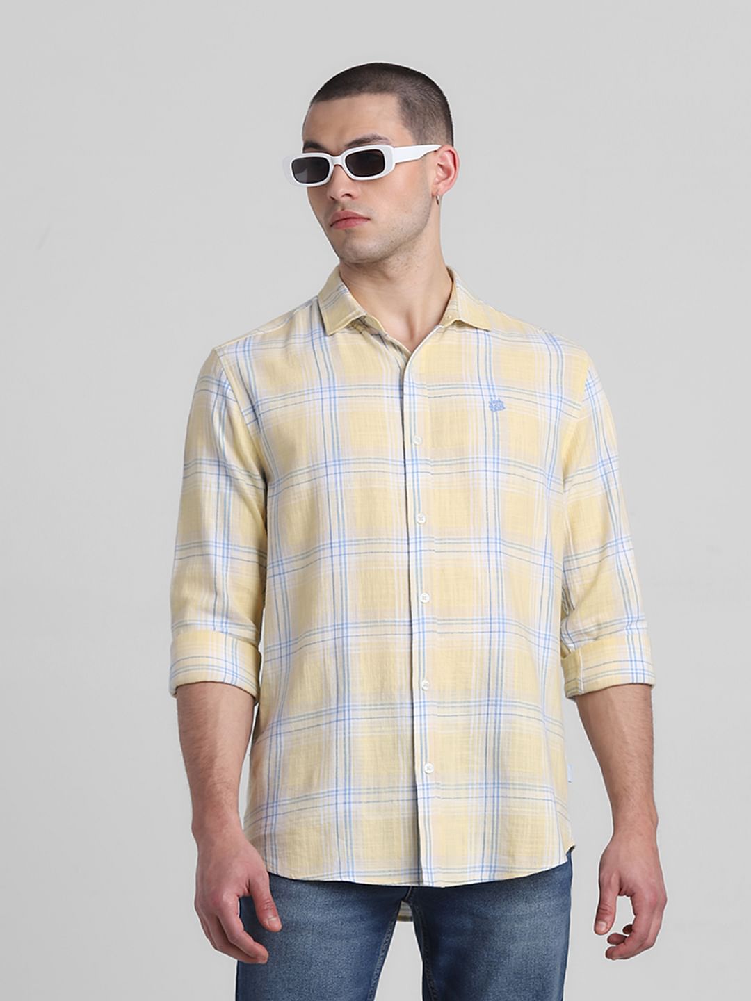Yellow Check Full Sleeves Shirt
