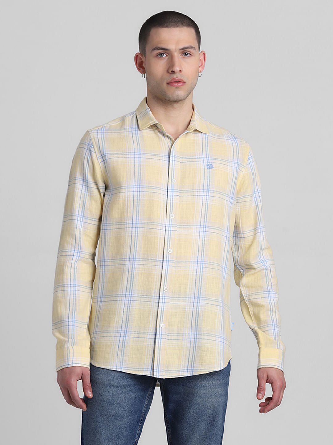 Yellow Check Full Sleeves Shirt