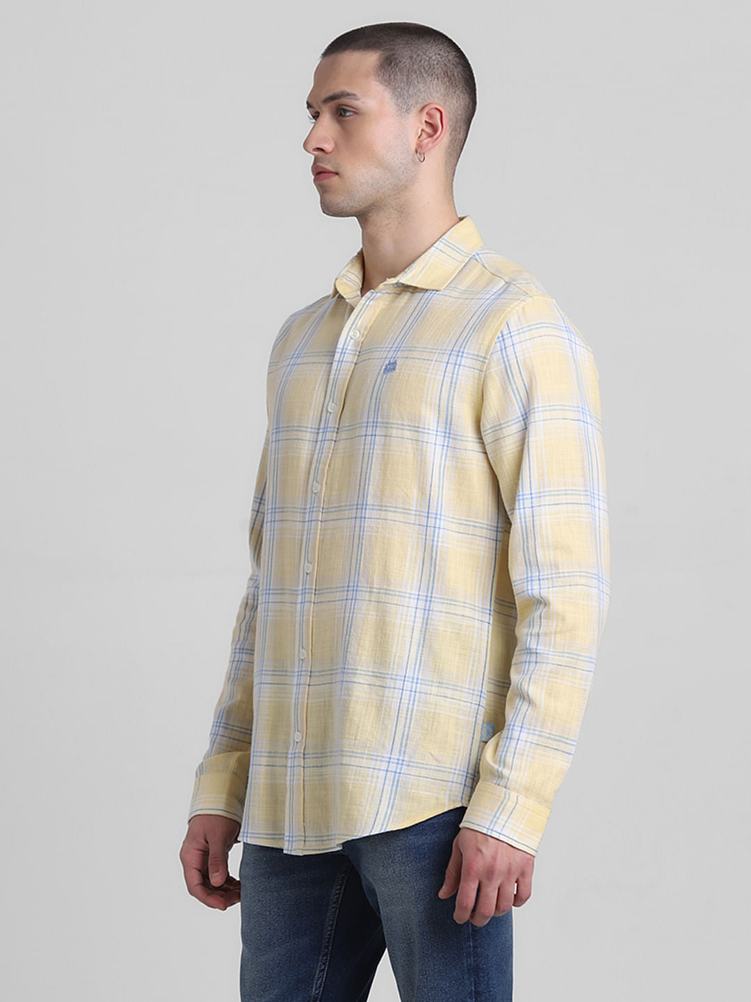 Yellow Check Full Sleeves Shirt
