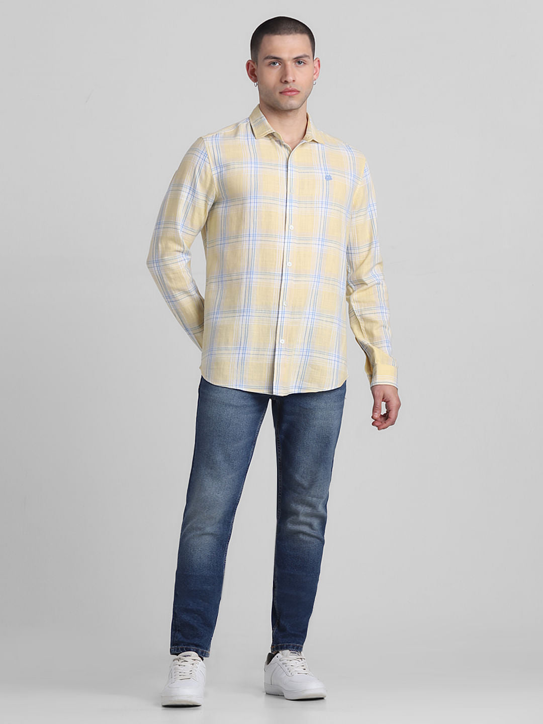 Yellow Check Full Sleeves Shirt