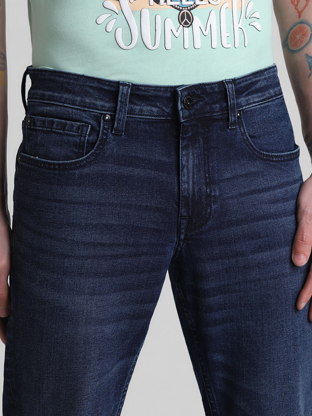 Dark Blue Mid Rise Brak Slim Fit Jeans