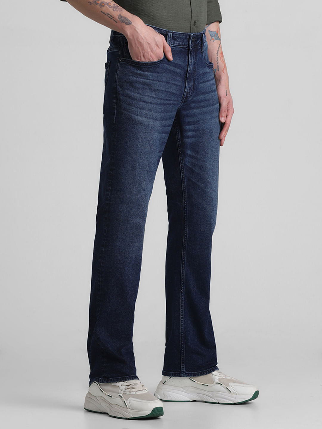 Dark Blue Mid Rise Clark Regular Fit Jeans